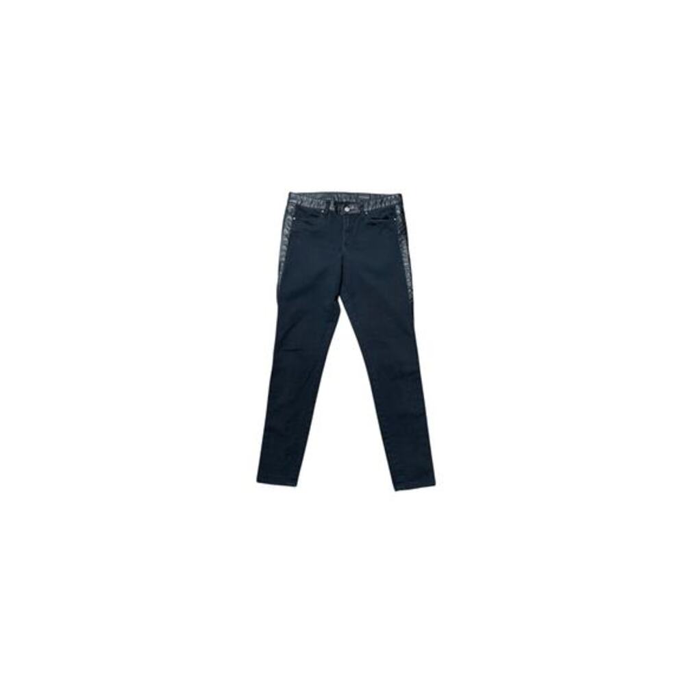 Club Monaco Size 10 Black‎ Skinny Jeans Faux Leather Trim Cotton Blend